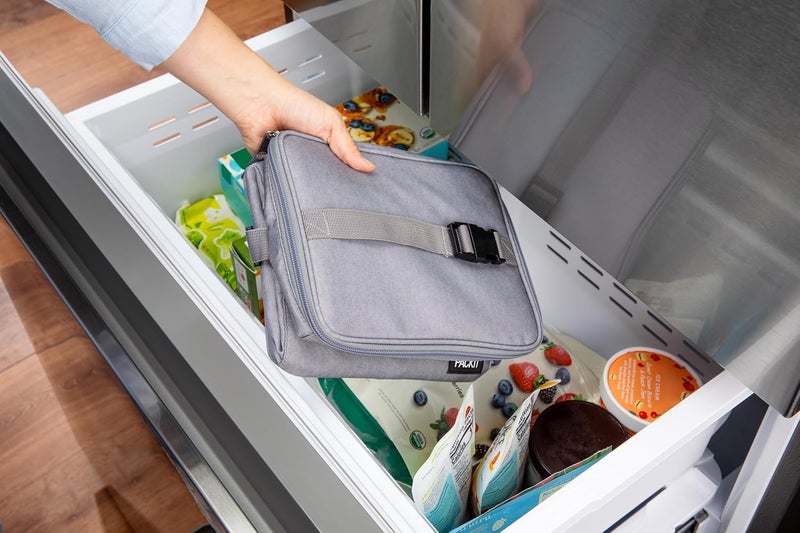 Pac-Kit ® Freezable Essential Cooler, Gray Fog, Built with EcoFreeze® Technology, Fully Freezable, Collapsible, Reusable, With Adjustable Crossbody Strap, Top Clip Handle, Designed for Fresh Office - Image 3